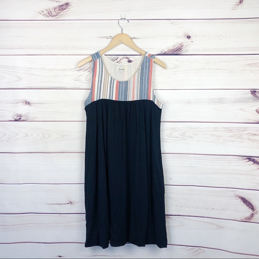 Porridge Striped Multimedia Sleeveless Black Dress - Picture 2 of 6